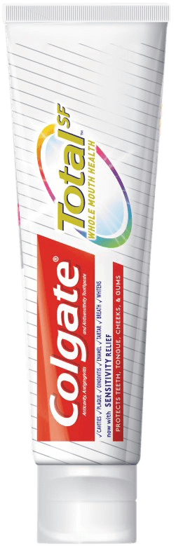 Colgate Total Sf toothpaste tube with the color circle on it